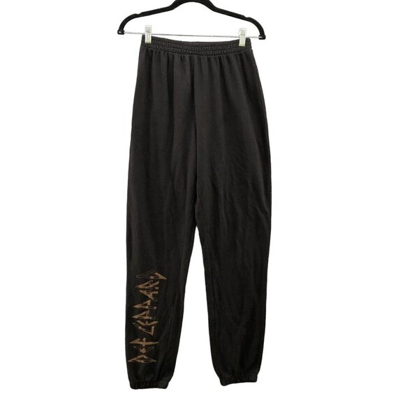 Def Leppard Jogger Sweatpants Womens M Black High Rise Graphic - Picture 1 of 9